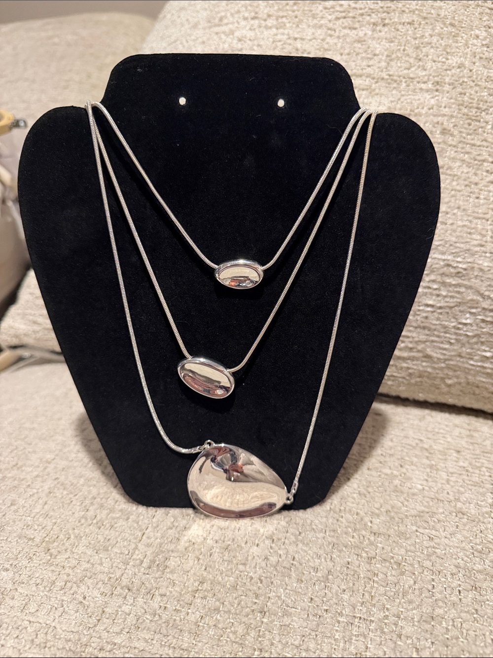 Chico's Triple-Layer Polished Silver Pebble Necklace